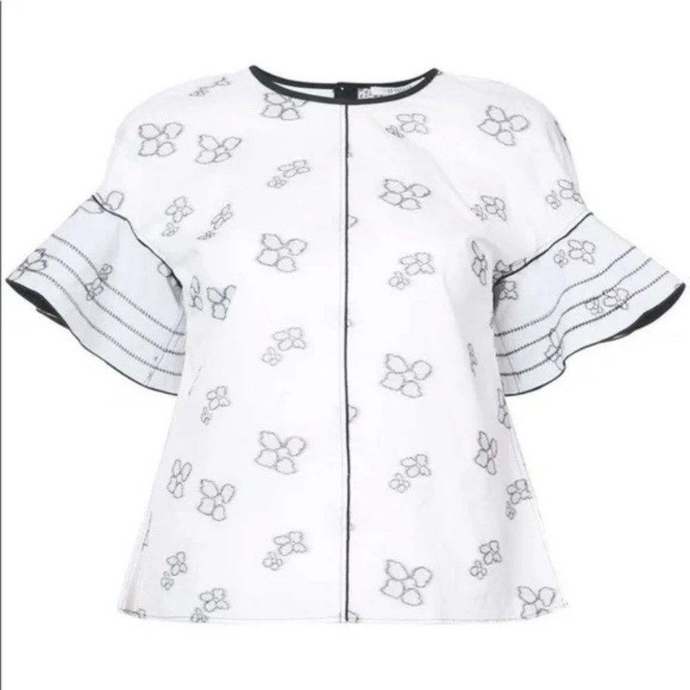 10 CROSBY DEREK LAM Floral Ruffle Sleeve Top - Picture 2 of 8